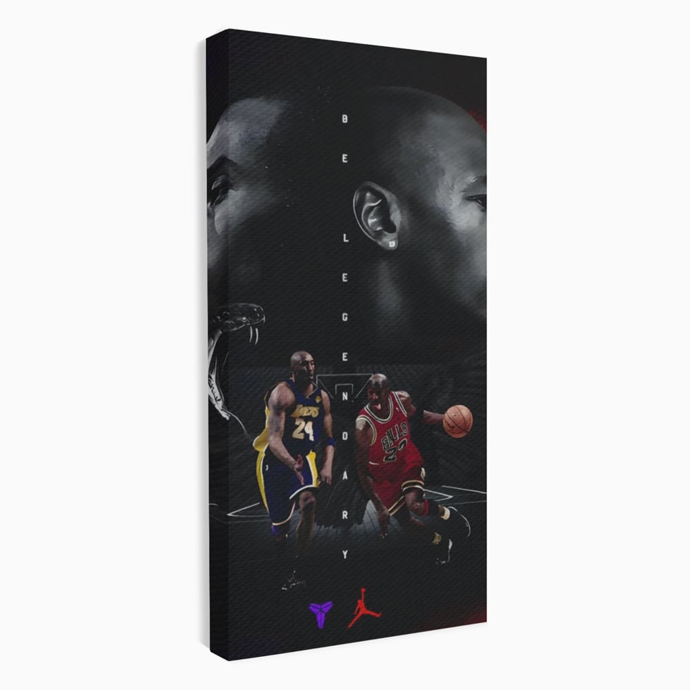 Tablou canvas cu tablou canvas cu michael jordan si kobe bryant, fara rama, pe sasiu de lemn